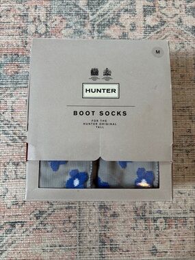 Hunter Gray Boot Socks with Blue Floral Size Medium 5-7